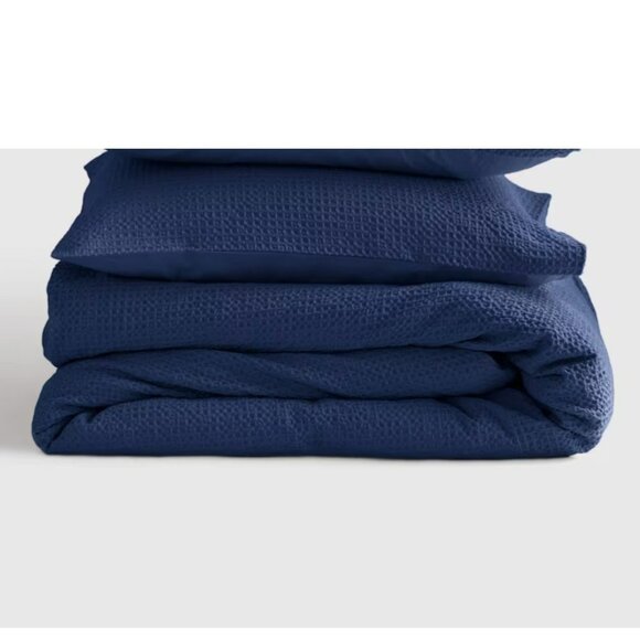 NWT Quince Organic Luxe Honeycomb Duvet Cover Set – Indigo Twin 1 Sham - Picture 1 of 2